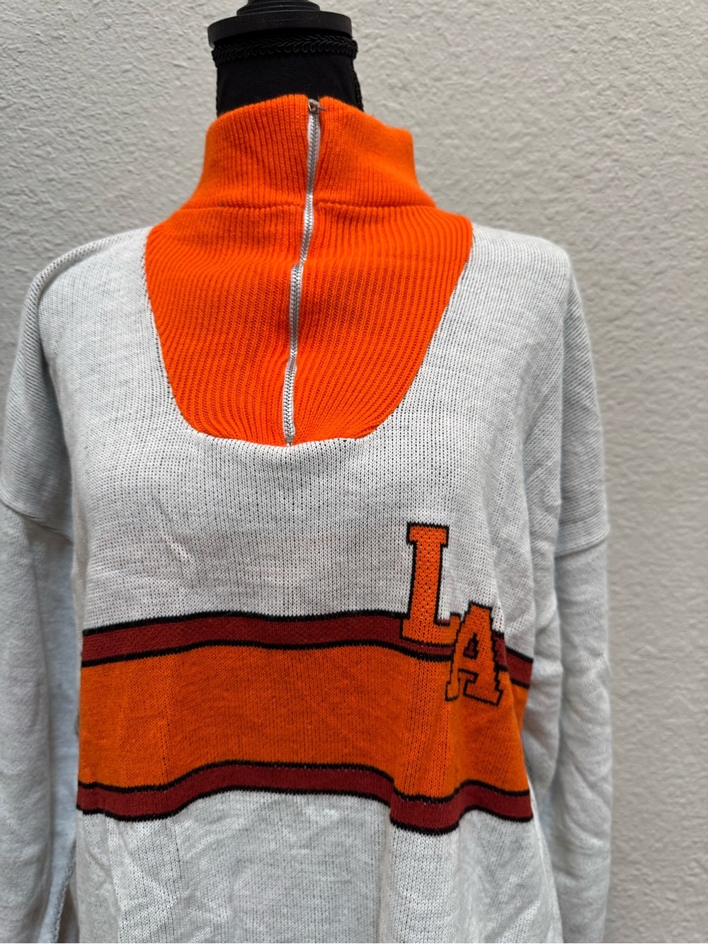 Orange-Trim Cowl Sweater